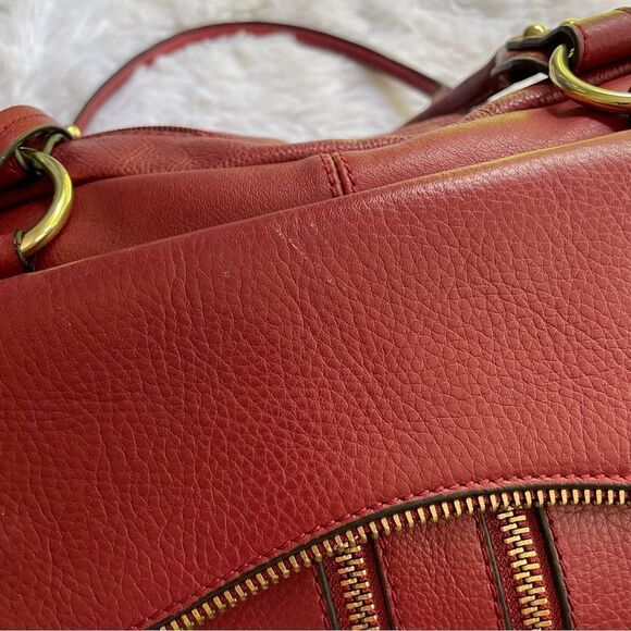 FRANCO SARTO Red Leather zip top double handle shoulder bag/ satchel medium - Picture 12 of 12